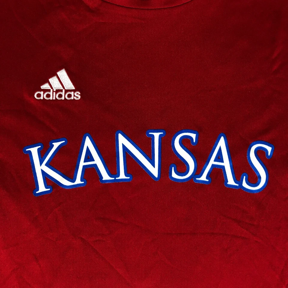 Kansas Jayhawks Mujer Camisa Pequeña Adidas Rojo Blanco Camiseta Manga Corta Baloncesto Foto 2 de 4