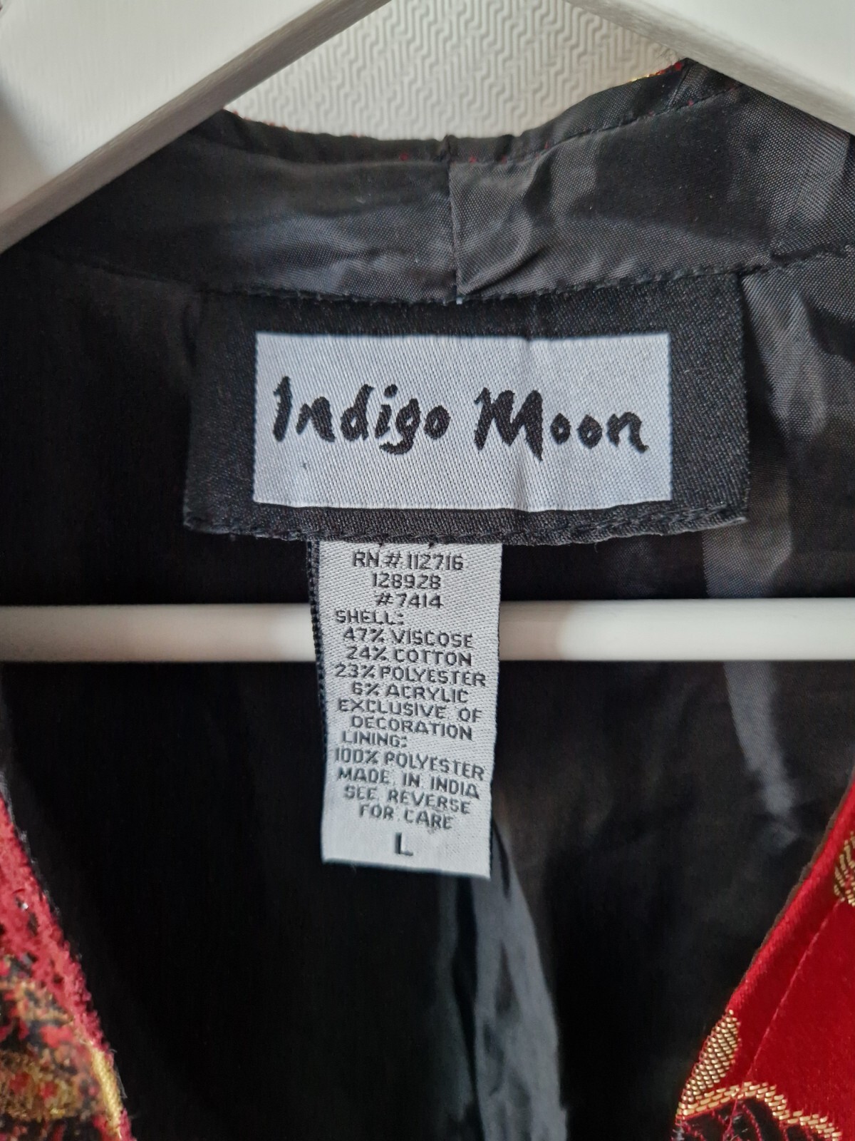 Indigo Moon Red Velvet Patchwork Jacket Size L Sa… - image 3