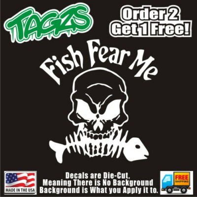 Fish Fear Me Skull Funny DieCut Vinyl Window Decal Sticker Car Truck SUV JDM