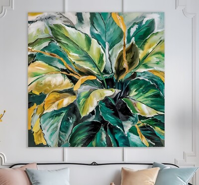 XL LEINWAND BILDER BIS 140x140x5 BLÄTTER GELB GRÜN WANDBILD MODERN MALEREI NATUR