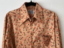 VTG 70s Kmart Knit Sport Gold Abstract Disco Shirt SZ L Saturday Night Fever