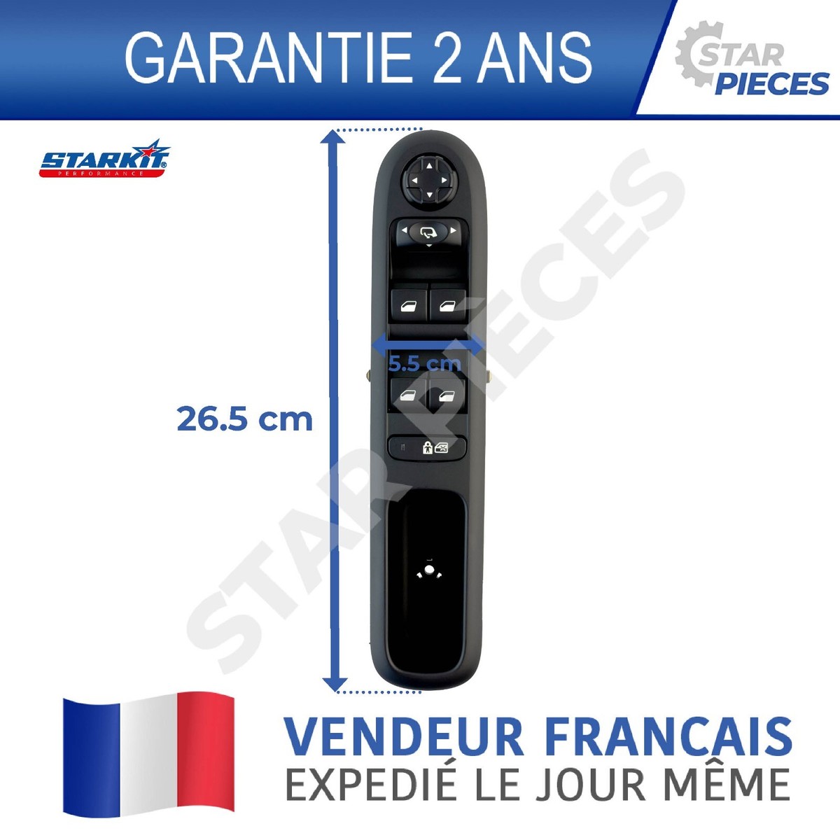 Interrupteur Lève-vitre Citroen C4, C5, 308, Etc. - Compatible 2009-2019 - Remplacement Facile, Fonctionnement Fluide - 7