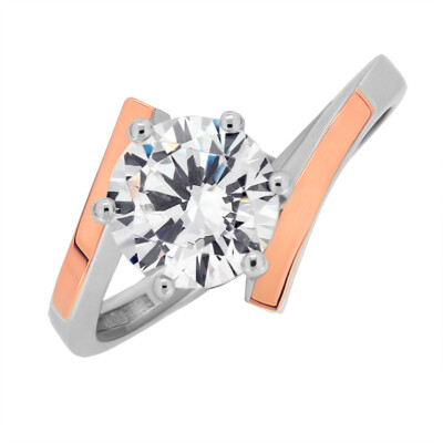  Damenring Silberring Ring mit Zirkonia aus 925er Silber mit Rotgoldeinlage 375