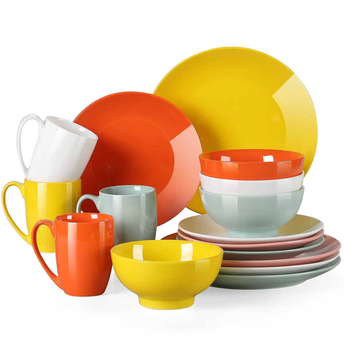 MALACASA Dinnerware Sets for 4, 16-Piece Square Plates and Bowls