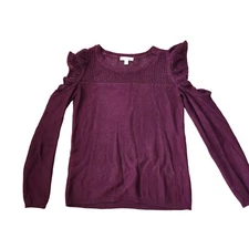 LC Lauren Conrad Burgundy Purple Lightweight Sweater Top Crochet Knit Women's XS
