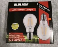Led Filament Lampe A60, Doppelpack, E27, 4,5W, 2700K, 470Lm Led Lampe Birne