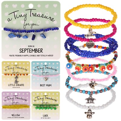 Samenperlenarmband Gummizug mit Tiercharms Geburtssteine verstellbar Geschenkkarte