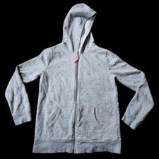 CAT JACK Gray Fleece Lined Zip Front Rainbow Print Hoodie Girls XL 14-16