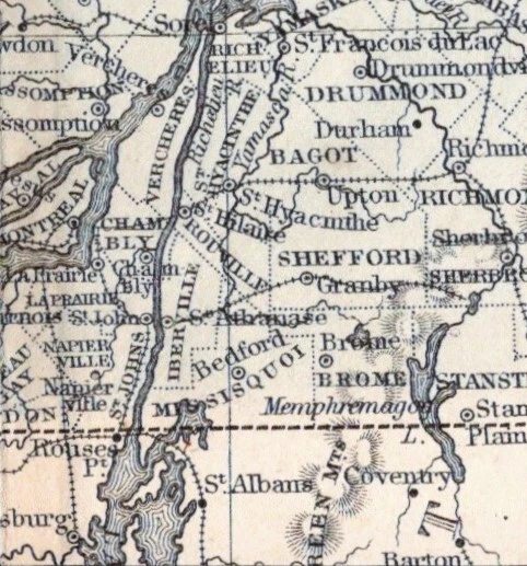 Mapa Mitchell de la era de la Guerra Civil de 1865 Nuevo Brunswick, península de Gaspe - incursión de St. Albans Foto 2 de 4