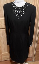 Vintage Louis Feraud Decorative Cutout Neckline  Sleeves Silk Dress Size 8 EUC