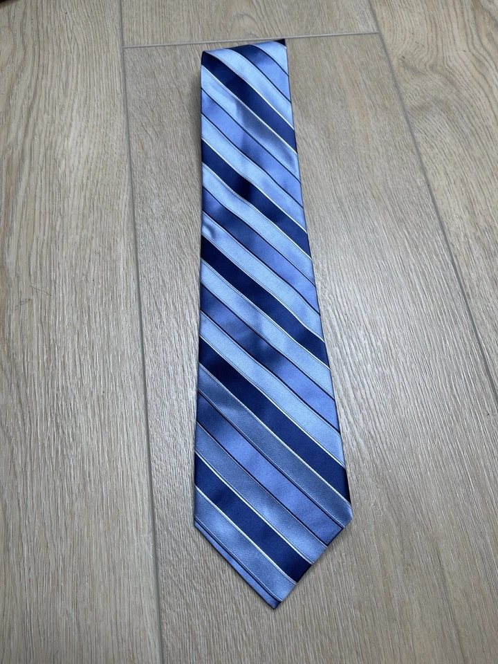 "Corbata de seda Jones New York para hombre, azul plateado azul claro azul marino rayas diagonales 58""" Foto 3 de 4