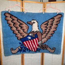 Unbranded Latch Hook Rug 46x33 Blue Patriotic Americana Eagle Shield Wall Art