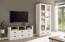 Wohnwand Mediawand Anbauwand Landhaus 220cm pinie weiß eichefarben hell 99175031