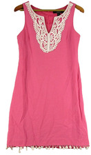 Kensie Womens Split Neck Shift Dress Crochet Trim Sleeveless Size 6 Pink