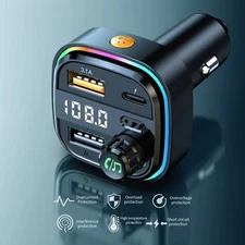Car Charger Bluetooth 5.0 Wireless FM Transmitter MP3 Player USB PD Fast Adapter