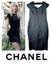 5K Chanel 2012 Black Tweed Work Party Dress 34 36 38 2 4 6 Crystal CC Logo S M