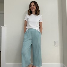 Alice + Olivia Pleat Wide Leg Raw Hem Venus Blue Women’s Pants Medium