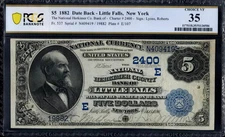 FINEST KNOWN: $5 1882-DB Ntl Herkimer Cty Bank Little Falls, NY Ch# E 2400 PC 35