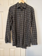 Burberry London Mens Nova Check Button Down Shirt Black White Large MADE IN USA
