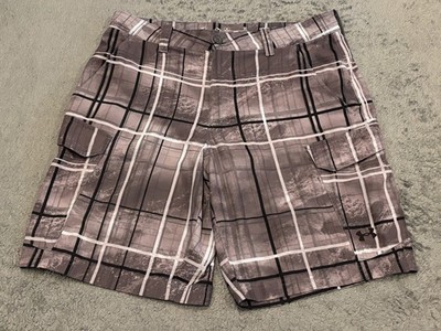 Under Armour UA Shorts Mens 34 Gray Plaid Fish Hunter Cargo