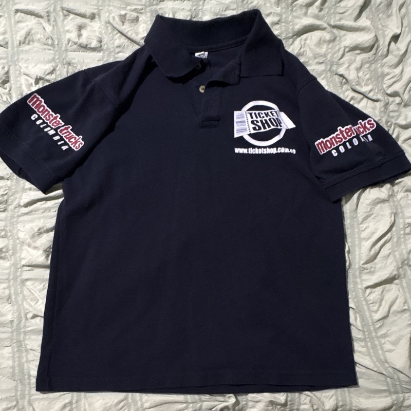 Vintage Men’s L Navy Short Sleeve Polo Monster Trucks Colombia Ticket Shop logo