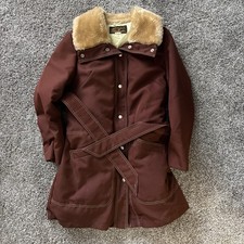 Women S Eddie Bauer Vtg 70s 80s Goose Down Parka Rust Shearling Fur Trim Jacket