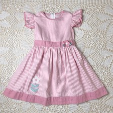 Vintage 1980s Ceil Ainsworth Girls 4 Pink Striped Floral Flutter Sleeve Dress