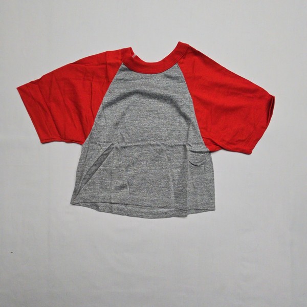 Vintage Cropped Raglan T Shirt Red Gray Short Sleeve Womens Small Tee 80s