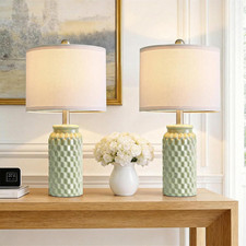 Set of 2 Green Ceramic 20.5" Modern Farmhouse Bedside Lamps for Nightstand