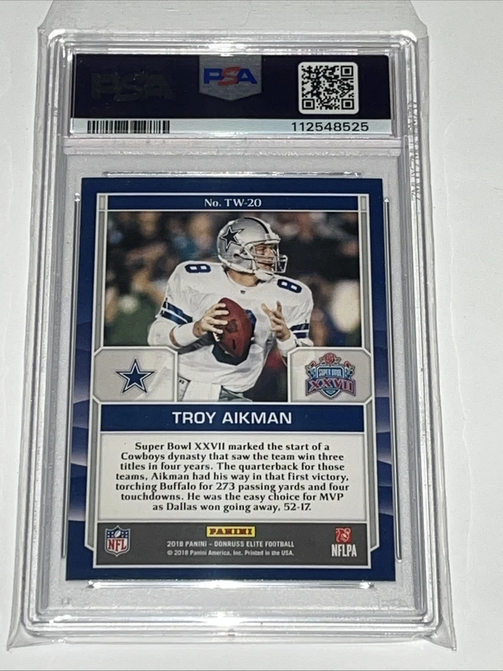 2018 Donruss Elite #TW20 Troy Aikman Title Waves Cowboys PSA NM-MT 8  - Image 2 of 2