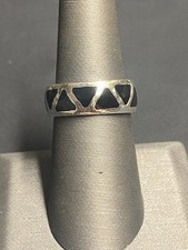 NATIVE AMERICAN WM.WHEELER 925 STERLING SILVER ONYX INLAID BAND RING SIZE 6.5