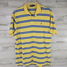 POLO BY RALPH LAUREN POLO Shirt MEN'S SIZE XL Yellow Blue Stripe Red Logo EUC .