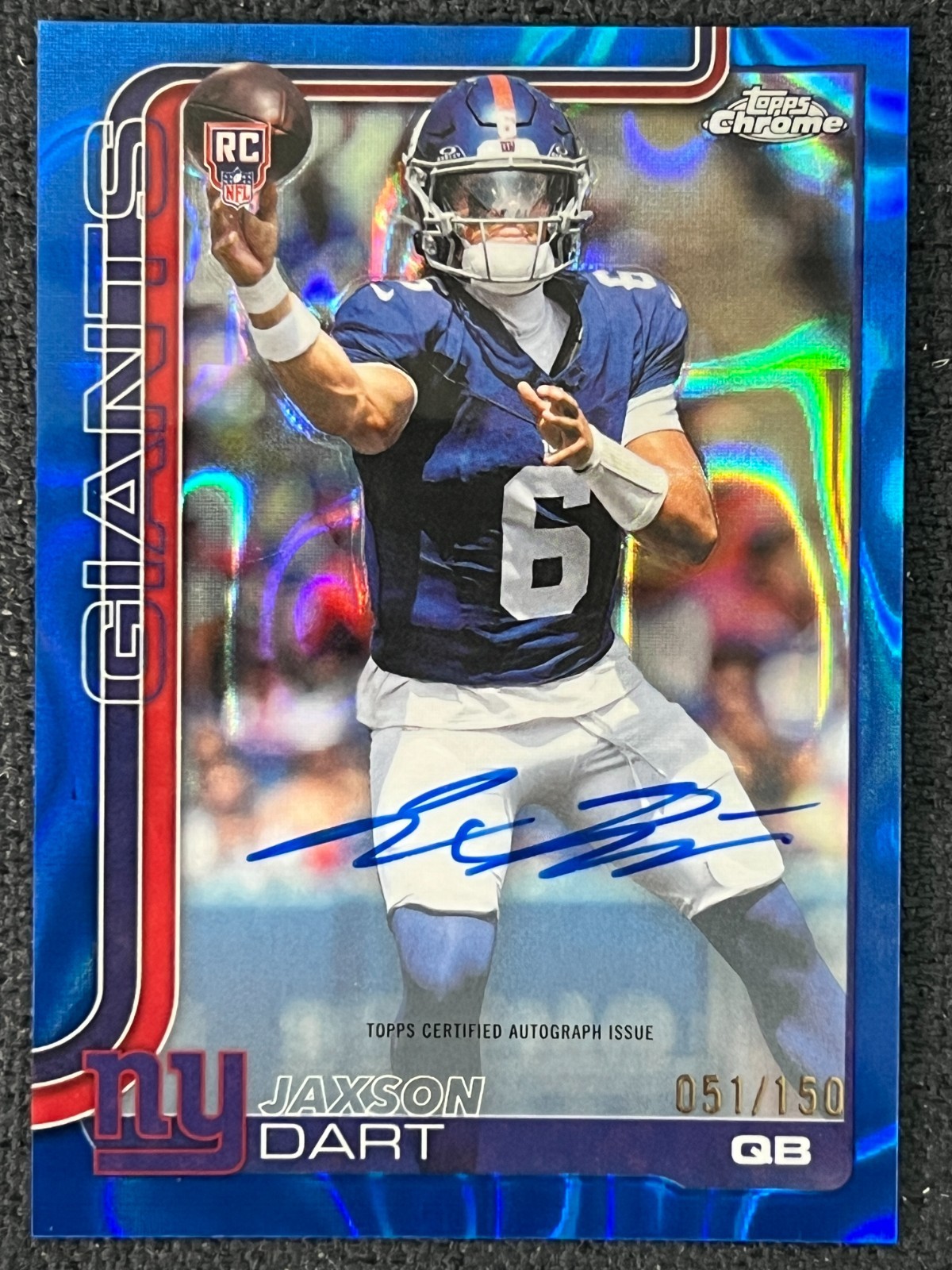 Jaxson Dart 2025 Topps Chrome #RA-JD Rookie Autographs - Blue Lava