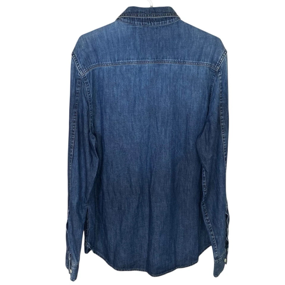 Camisa ocidental AG Adriano Goldschmied masculina M Benning utilitária denim cambraia NOVA - Imagem 2 de 4