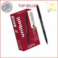 Uni-Ball  Onyx  Rollerball Pens, Micro Point, 0.5 mm, Black Barrel, Blue Ink, Pa