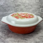 Vintage PYREX 043 Oval Casserole ORANGE FIESTA With Fruit Theme Lid - 1.5 Qt USA
