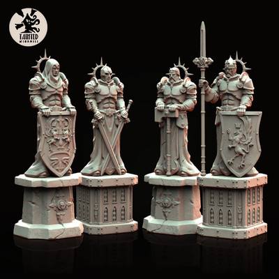 Grimdark Sci-Fi Wargame Gelände Statuen 4er Set - 110-140mm Gothic Resin Teile