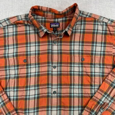 Patagonia Organic Pima Cotton Plaid Button Shirt Men XL Orange Gorpcore Outdoor