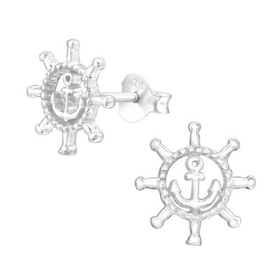 Schiffsrad und Anker Ohrstecker 925 Sterling Silber Maritim