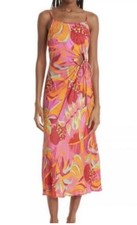 NWT Farm Rio Fruit Brush Cutout SZ MEDIUM silky Tropical Midi Dress