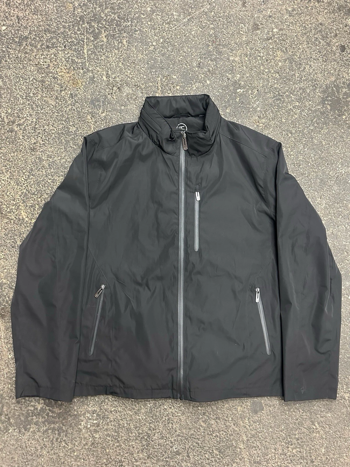 Tumi Tech Jacket Mens XL Black Stow Hood Full Zip Windbreaker Water Resistant