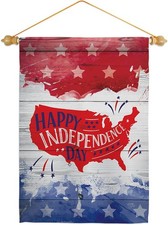 Breeze Decor Happy United State Garden Flag Set Dowel Patriotic Fourth of July I