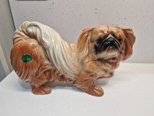 Vintage Staffordshire Dog Figurine Porcelain Pekingese Dog Ornament 40s 50s