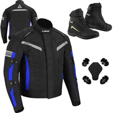 Motorcycle Jacket Mens CE Armoured Waterproof + Leather Motorbike Boots Riding