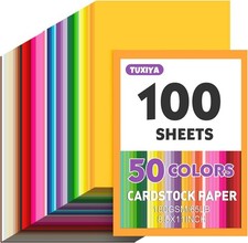 50 Color Cardstock 100 Sheets 8.5x11" for Cards, Kids Crafts, Parties 180