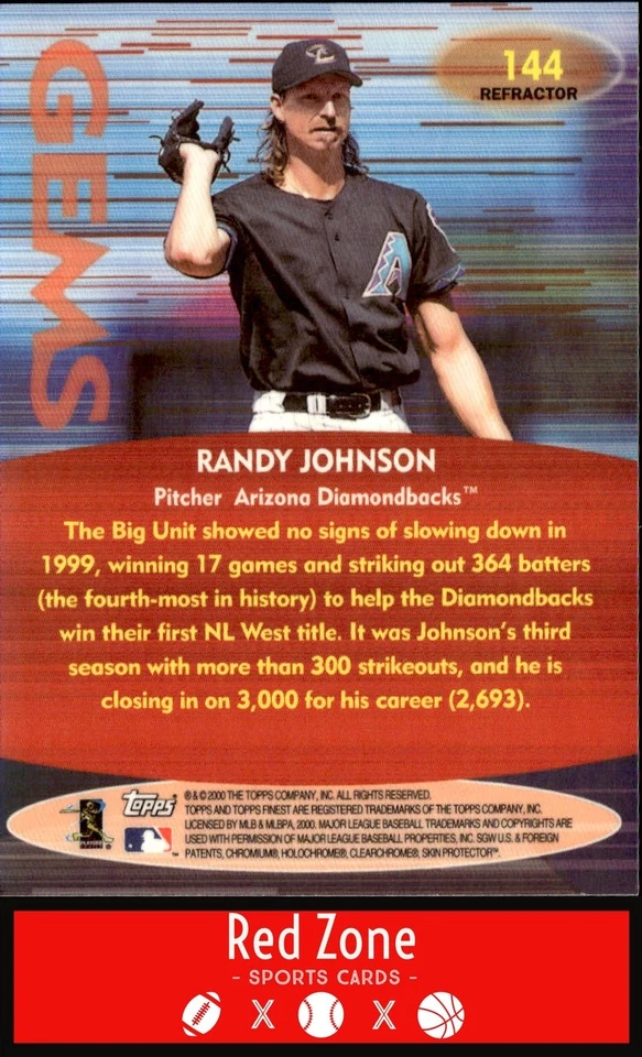 2000 Finest GEMS REFRACTOR- #144 Randy Johnson NM. *TOUGH INSERT* - Image 2 of 2
