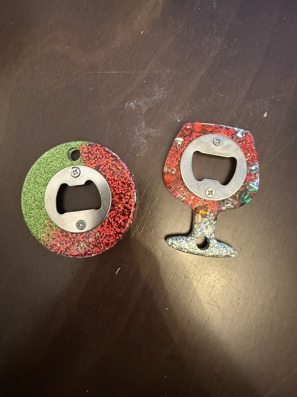 Christmas Holiday Handmade Bottle Openers Set Of Two Glitter