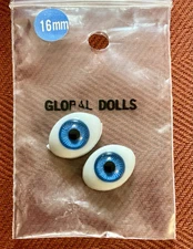 New Vintage Global Dolls 16mm Blue Glass Doll Eyes NOS