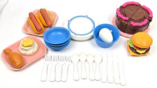 Vintage Fisher Price Fun With Food Lot Cake Burger Hot Dog Dishes Plates Bowls