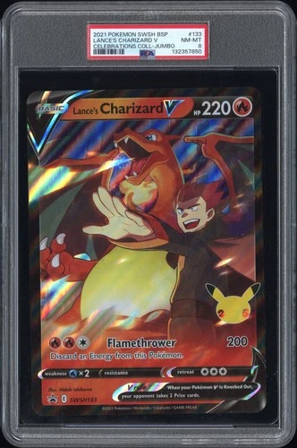 2021 POKEMON SWSH BLACK STAR PROMO JUMBO #133 LANCE'S CHARIZARD V PSA 8